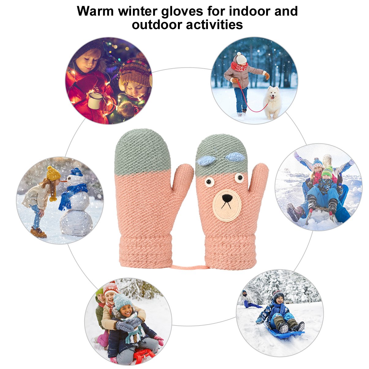 Vbiger Kinder Gestrickte Handschuhe verdickte Gestrickte Handschuhe Weiche Outdoor Winterhandschuhe Warme Handschuhe Bequeme Handschuhe mit niedlichen Cartoon Muster für Kinder zwischen 4-8 Jahre alt