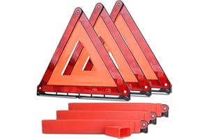 aikko Safety Triangle Kit Road Emergency Warning Reflector Roadside Reflective Early Warning Sign, Foldable 3 Pack of Emergency Car Kit