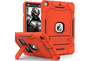 ZoneFoker Case for iPad 9th/8th/7th Generation 2021/2020/2019(10.2 inch), Heavy Duty Military Grade Shockproof Rugged Protective 10.2" Cover with Built-in Stand for iPad 9 8 7 Gen (Orange+Black)