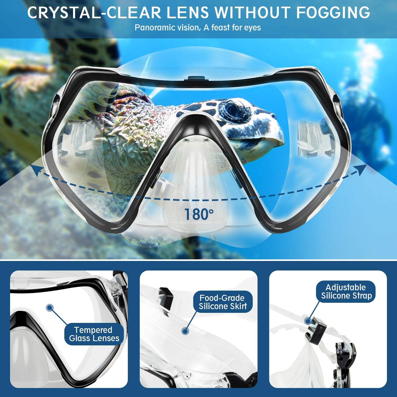 ZEEPORTE Mask Fin Snorkel Set with Adult Snorkeling Gear, Panoramic View Diving Mask, Trek Fin, Dry Top Snorkel +Travel Bags, Snorkel for Lap Swimming : Sports & Outdoors