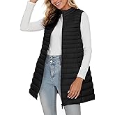 ELFJOY Long Puffer Vest Women Winter Ultra Light Long Down Vest with Stand Collar Black Womens Vests Outerwear