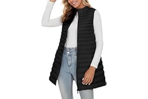 ELFJOY Long Puffer Vest Women Winter Ultra Light Long Down Vest with Stand Collar Black Womens Vests Outerwear