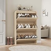 GarveeTech Shoe Cabinet with 3 Flip Drawers, Wooden Shoe Cabinet with Adjustable Shelf &amp; Curved Profile Design, Hidden Shoe Cabinet for Entryway, Hallway, Living Room, Natural