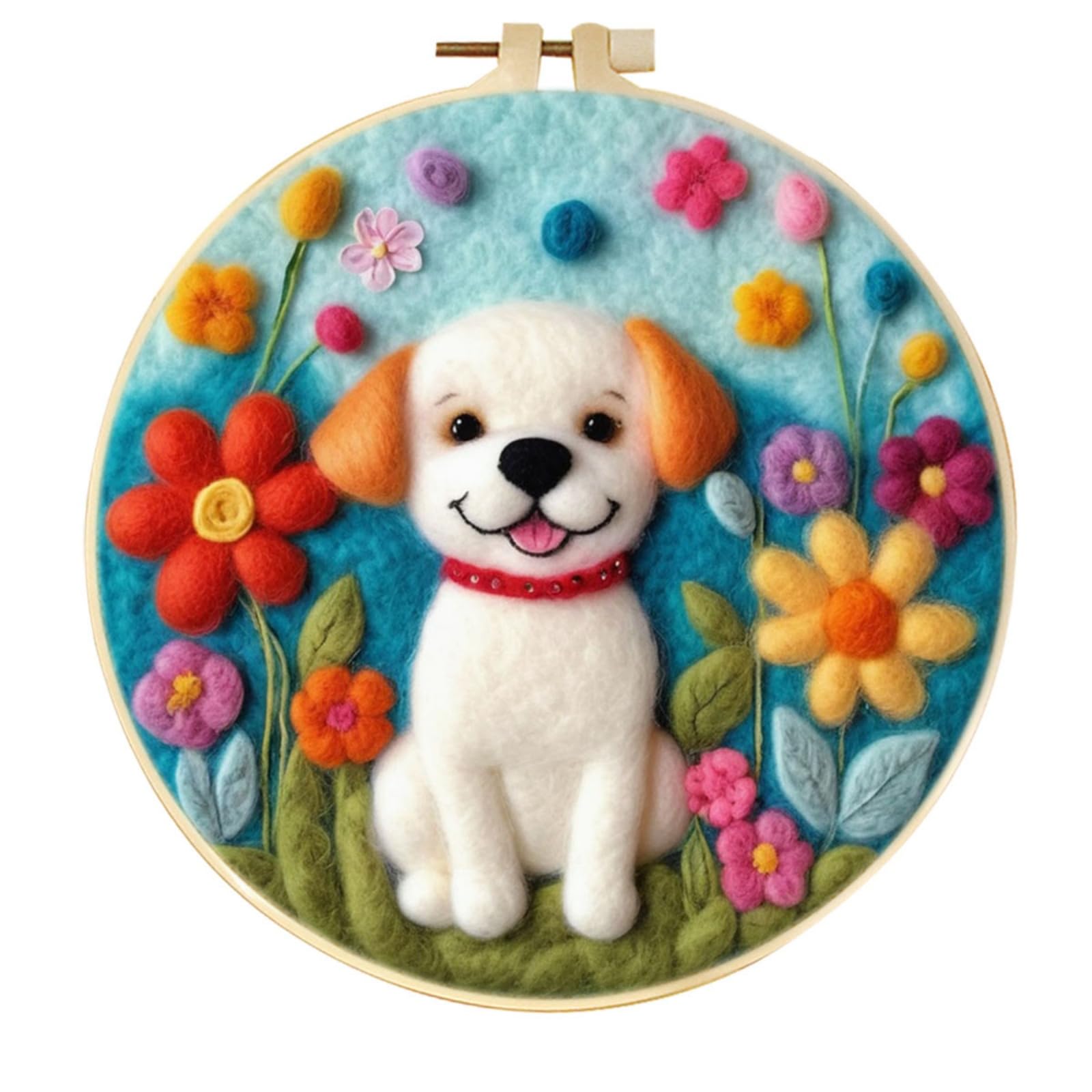 CaptainCrafts Needle Felting Kit, Wool Felt Supplies, Embroidery Hoops, Wool Painting Tools Needle Felting Starter Kit for DIY Decoration (Gardens Little White Dog) โ image 1