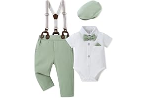 WESIDOM Baby Boy Clothes Suit 0-24M Infant Gentleman Wedding Outfit Shirt+Bowtie+Beret+Suspender Pants Clothing Set
