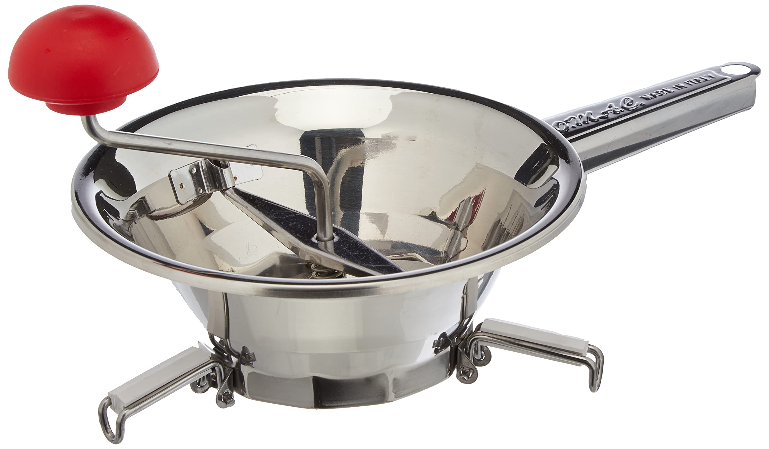 OMAC Food Mill Grinder Passatutto 18/10 Stainless Steel with 3 Interchangeable Filters