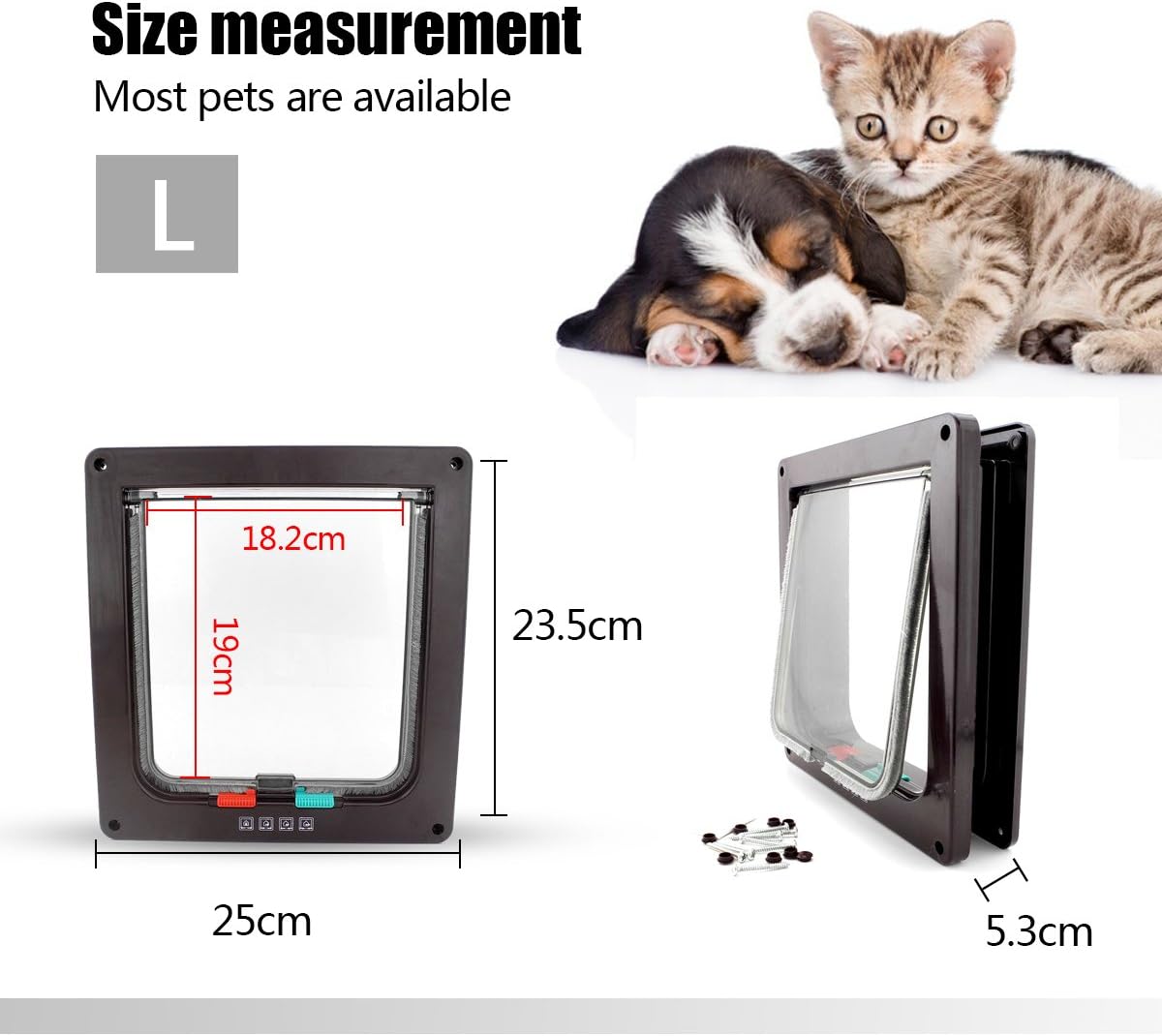 PETCUTE Cat Flap Dog Door 4 Way Locking Pet Door for Cat and Dog Fast installation Cat Flap Brown L - Image 5