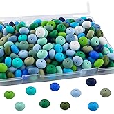 Lovyomi 170pcs 14mm Silicone Abacus Beads for Keychain Making Mix Color Lentil Silicone Beads for Pens and Bracelet Crafts(Multicolor Blue)