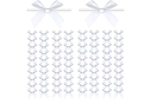 ADODOTOE Christmas Twist Tie Bows, 100 Pcs Satin Twist Tie Bows for Treat Bag Satin Ribbon Tie Bows for Tying Up Packages Present Bags Bakery Candy Bags Decorating Ribbon Bow Gift Wrap Bows (White)