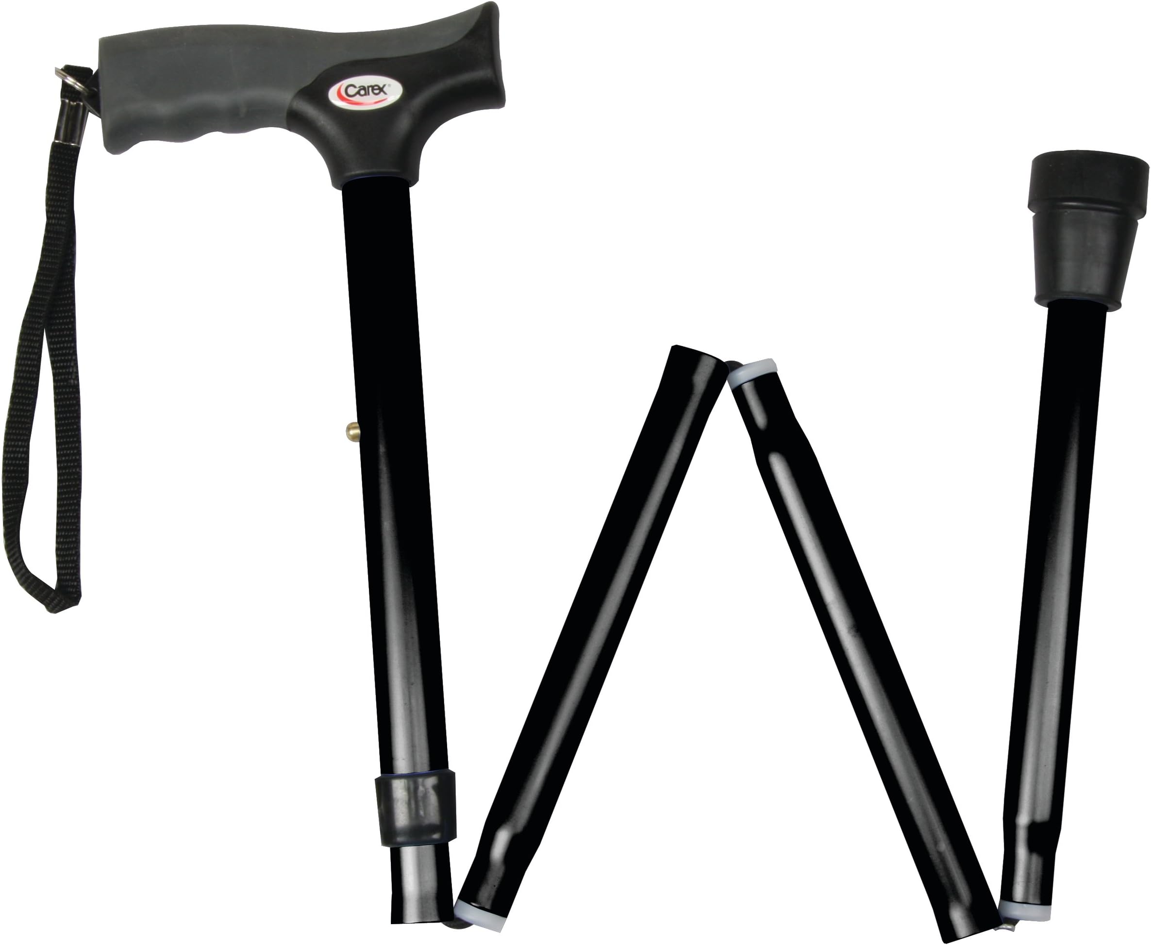 Carex Soft Grip Folding Cane - Foldable Walking Cane For Men and Women - Adjustable Height (33"-37"), Anti-Slip Rubber Tip, Soft Derby Style Ergonomic Handle, Black Cane