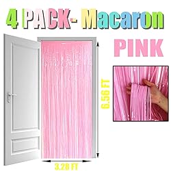 4 Pack Pink Foil Fringe Curtain Backdrop, 3.28Ft x