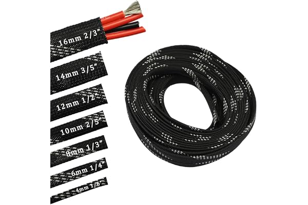 30ft PET Expandable Braided Sleeving Flexo Wire Cable Sleeve (1/4", Silver&Black)