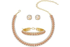 PAXUAN Women Rhinestone Crystal Jewelry Set Crystal Tennis Design Rhinestone Choker Necklace Link Bracelet Teardrop Earrings Set Wedding Bridal Bridesmaids Party