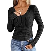 ANRABESS Womens Long Sleeve Shirts V Neck Ribbed Knit Slim Fit Lightweight Sweater 2025 Fall Dressy Casual Travel Work Tops
