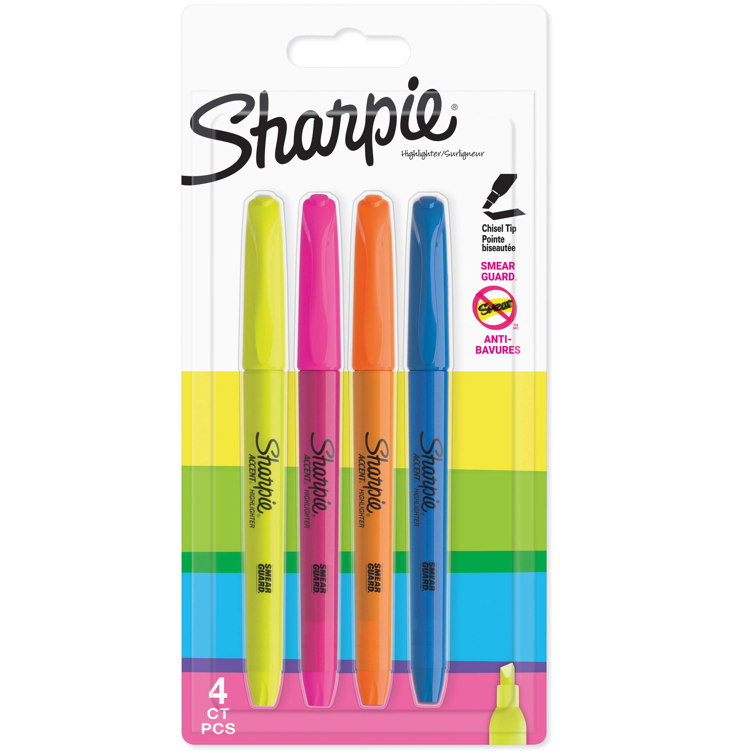 Sharpie Pocket Highlighters | Chisel Tip | Assorted Fluorescent | 4 Count