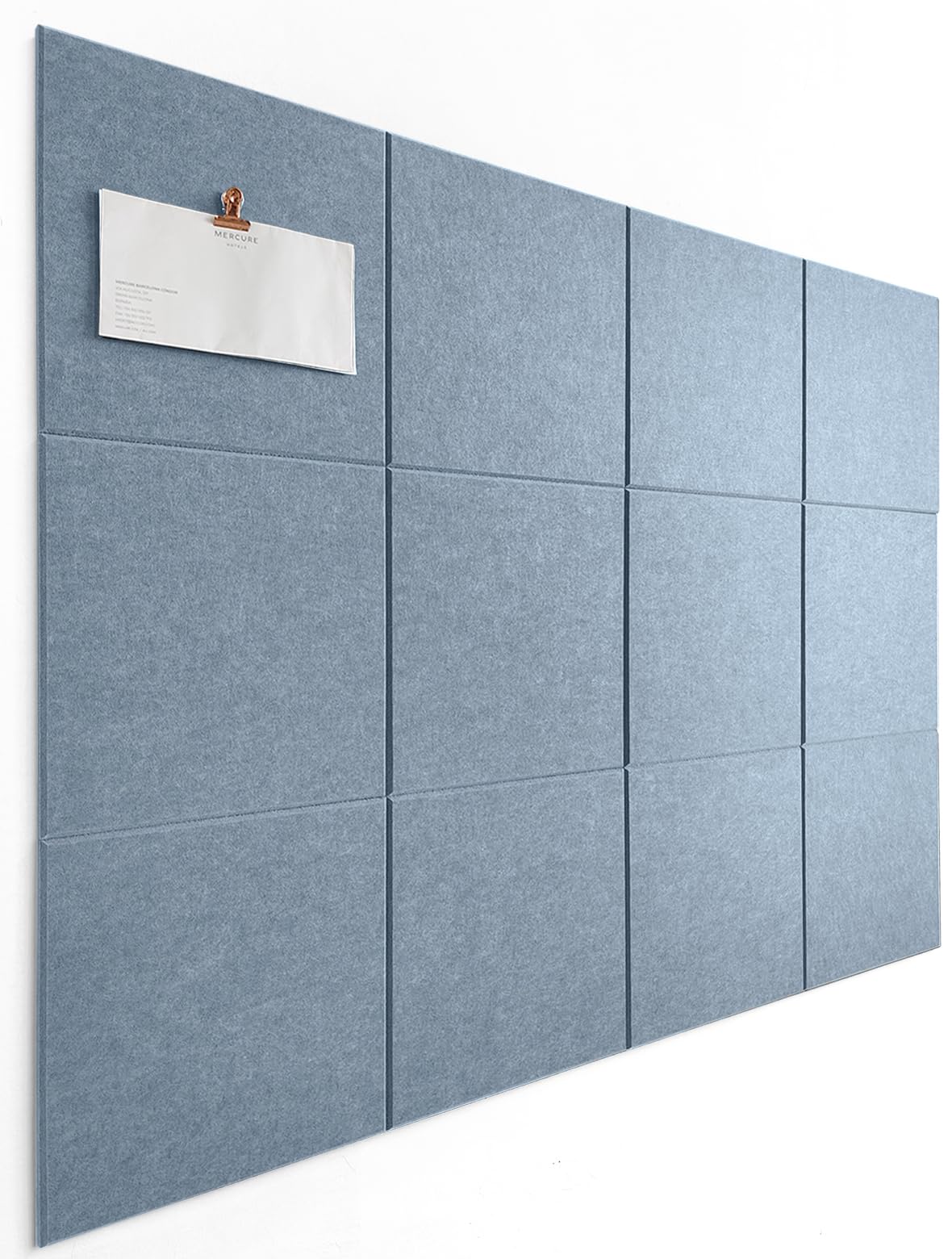 DECORITA Blue Felt Bulletin Board 47"x35" | Felt Wall Tiles (12-Pack) | Large Cork Pin Board Alternative for Office, Home & Classroom | Blue Classroom Decor Office Supplies | Gray Blue Image