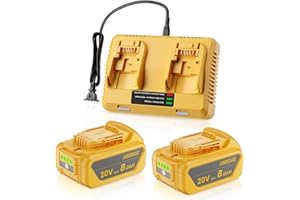 Bonadget 2Pack 8000mAh Replacement for Dewalt 20V MAX Battery and Charger Combo 12V-20V DCB102 Charger for Dewalt Lithium-ion Battery Combo for 20V All Power Tools