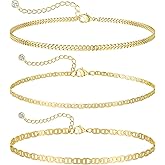MIDEEO Gold/Silver Ankle Bracelets for Women,14K Gold Anklets for Women Waterproof Cuban Link Heart Beads Herringbone Rhinestone Anklets Set Layered Anklet Bracelets for Women Gold Jewelry Gift