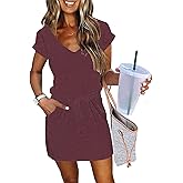 Womens Summer Dress Lantern Sleeve Square Neck Tie Front A-Line Double Layer Hem Mini Dresses