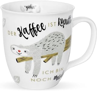 H:)PPY life 45180 Kaffeetasse mit Spruch Faultier, Geschenk-Tasse, Porzellan, 40 cl