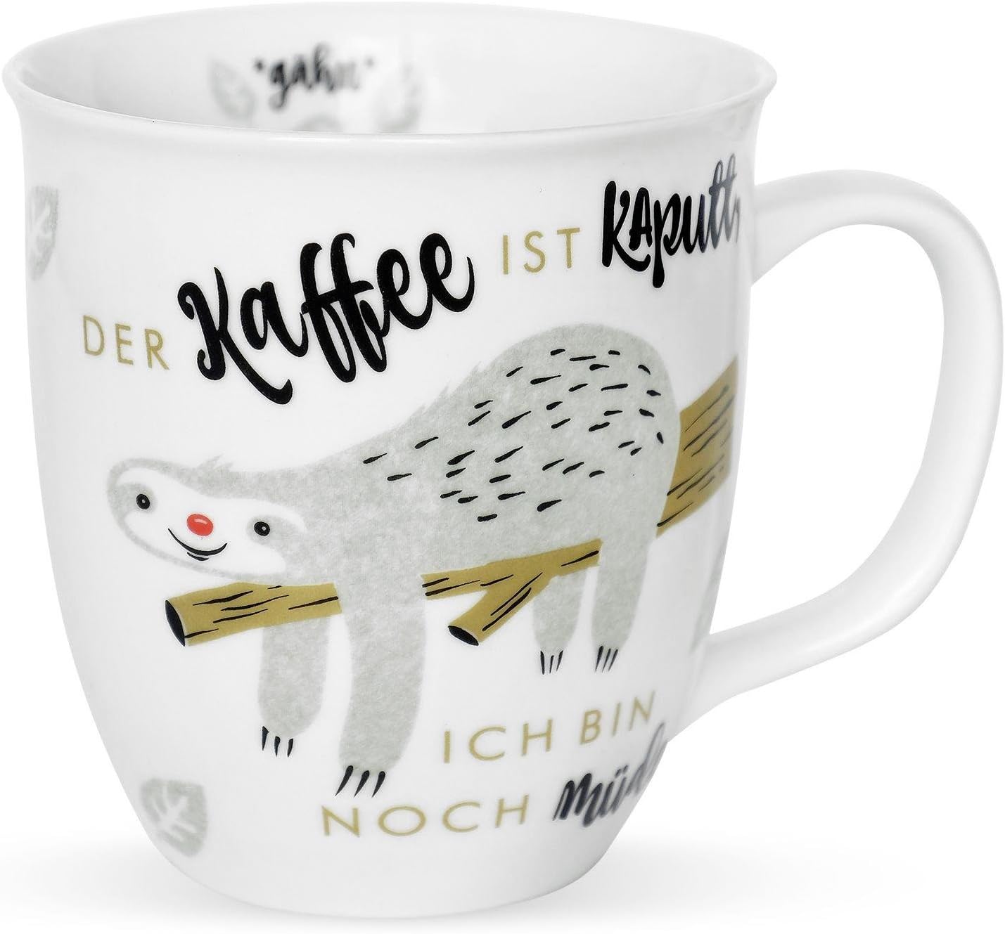 H:)PPY life 45180 Kaffeetasse mit Spruch Faultier, Geschenk-Tasse, Porzellan, 40 cl