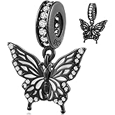 Gun Black Butterfly Pendant Charms fit Pandora Insect Bracelet, 925 Sterling Silver Mariposa Dangle Fly Butterflies Bead with CZ, Gifts for Valentines Day/Granddaughter/Niece