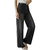 Arach&Cloz Womens Lyocell Cotton Denim Adjustable Waist Stretchy Spring Wide Leg Jeans