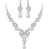EVER FAITH Rhinestone Crystal Bridal Floral Wave Teardrop Necklace Earrings Set