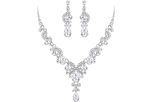 EVER FAITH Rhinestone Crystal Bridal Floral Wave Teardrop Necklace Earrings Set