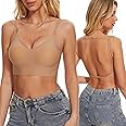 Low Back Bra for Women Wirefree Seamless Bra Backless Multiway Straps Convertible Halter Bra with Padded Removeable