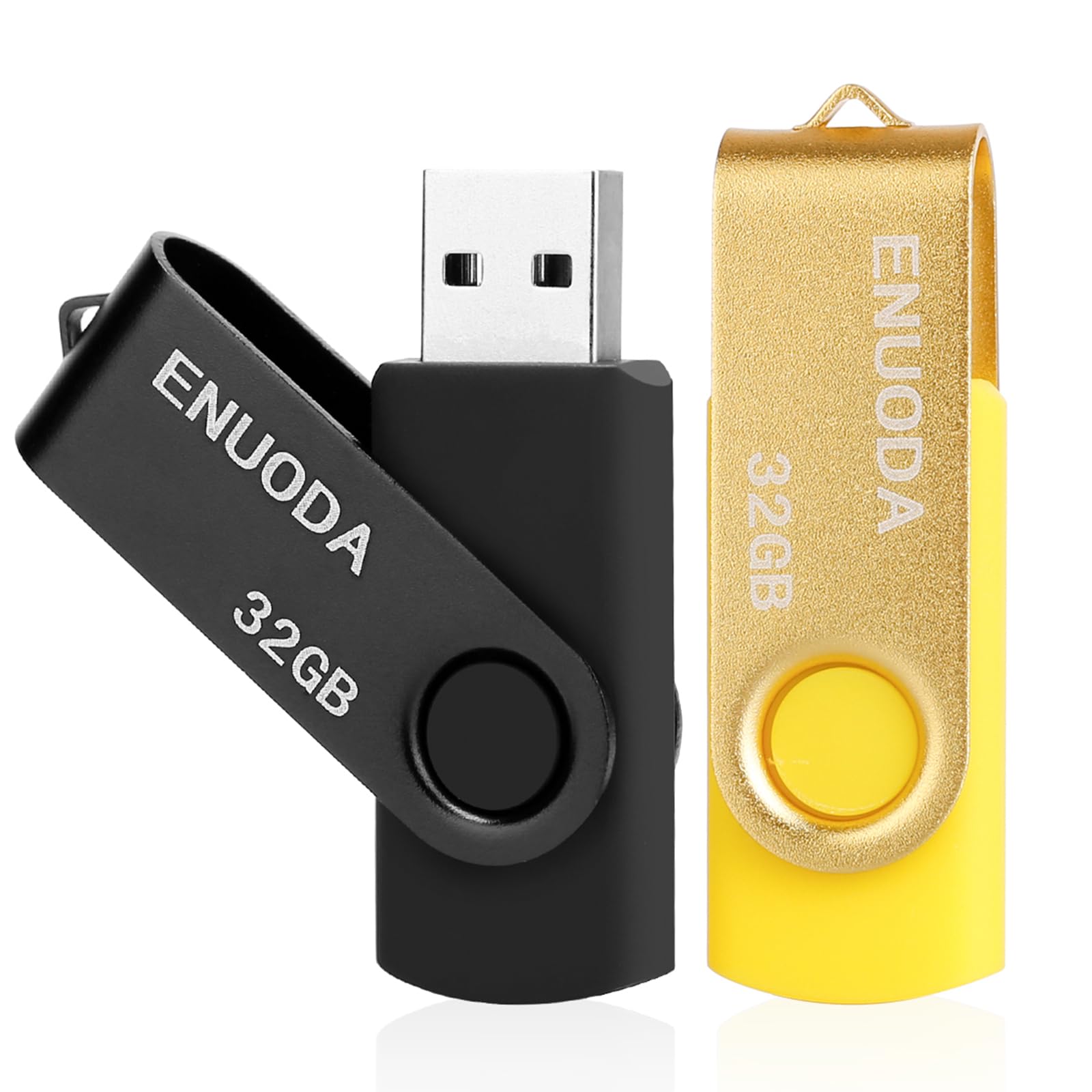 ENUODA Memory Stick 32GB 2 Pack USB 2.0 Flash Drive Swivel Design USB Stick Storage Thumb Drive(Black Gold)