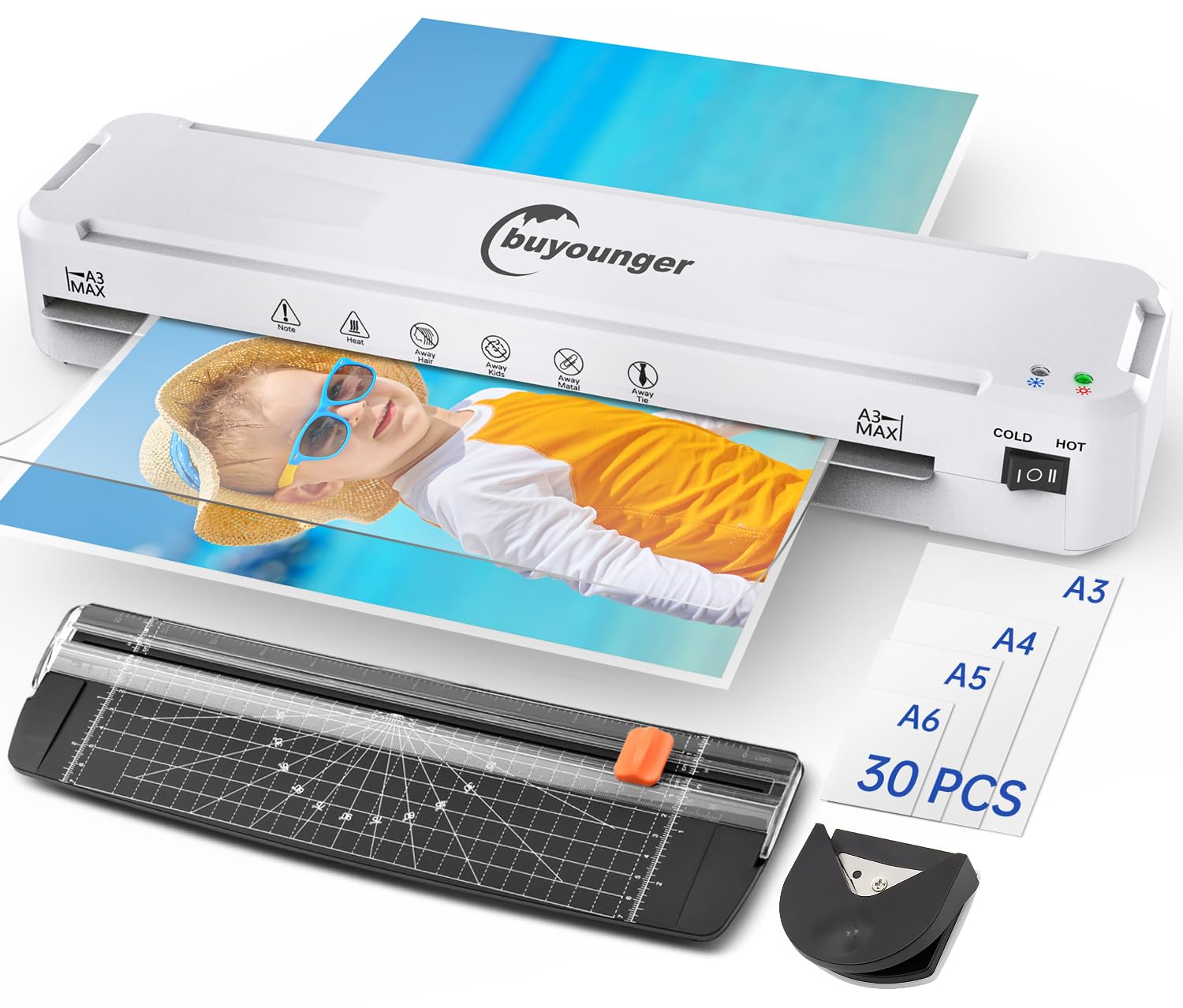 Photo 1 of Buyounger Laminator Machine, A3 Laminator Machine with 30 Laminating Sheets, 13 Inch Laminating Machine with Fast Warm-up for A3/A4/A5/A6, Thermal and Cold 11X17 for Home School Office