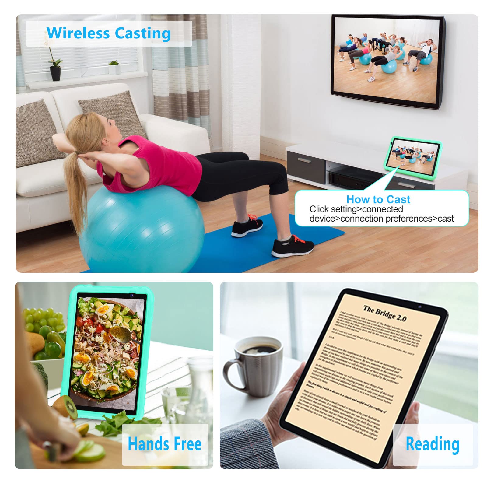 2024 Tablet 10 inch Android 13 Tablets with Octa-Core, 14GB RAM 128GB ROM, 8000mAh Battery, Drop-Proof Case, TF 512GB, HD IPS Touchscreen, 5G/2.4G WiFi, Bluetooth 5.0, GPS, Split Screen Support -Green