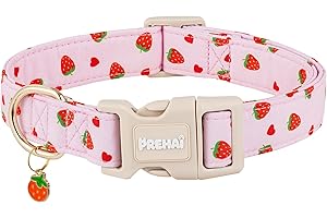PREHAI Pink Strawberry Dog Collar Sweet Spring Summer Collars with Cute Strawberries Pattern for Female Girl Small Medium Large Dogs S