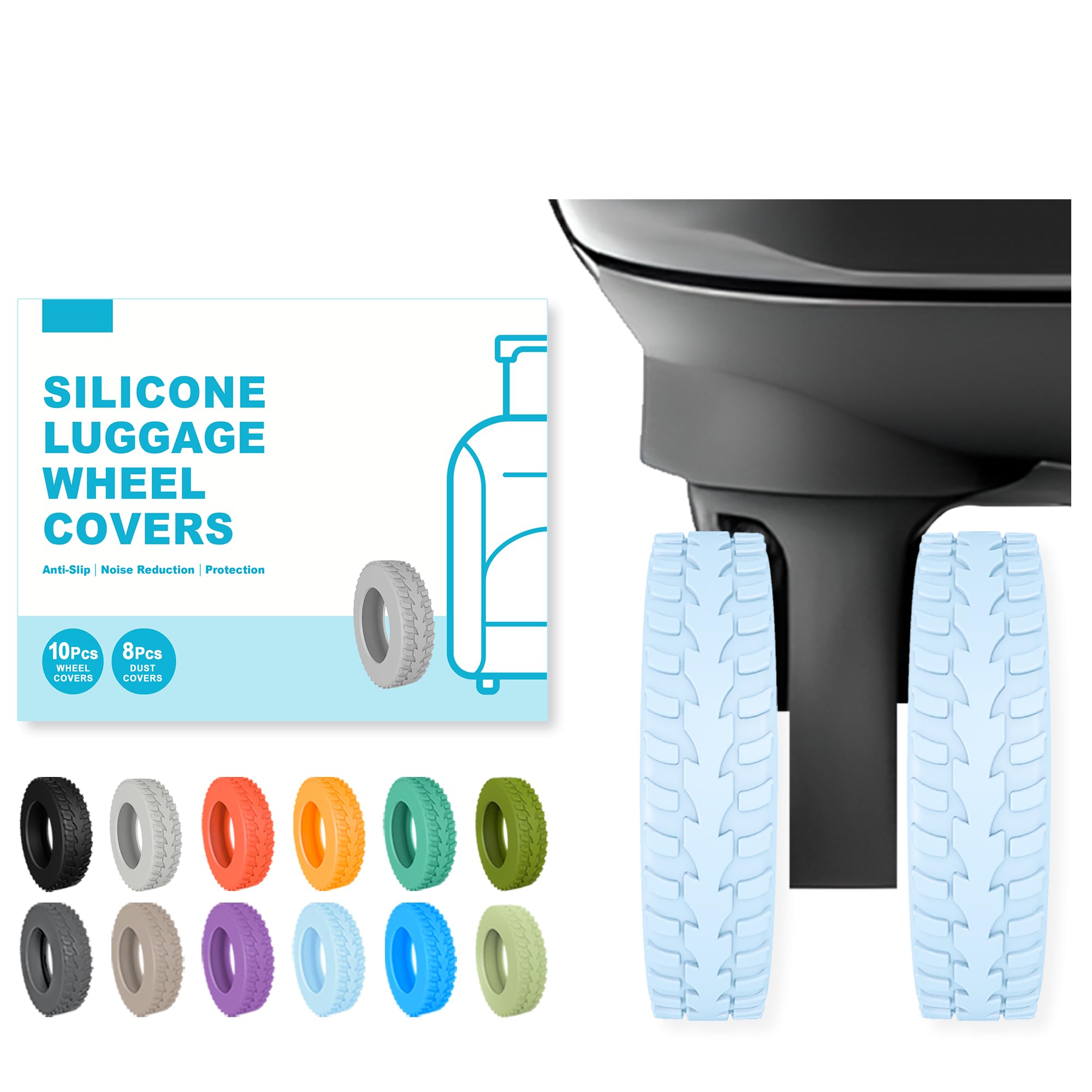 Photo 1 of 10-Pack Upgrade Luggage Wheel Covers, Silicone Protective Covers for 2-2.4" Suitcases Spinner Wheel, Wear-Resistant, Anti-Noise, Thickened Protector, Travel Accessories (Baby Blue)