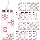 FYSUIMU 20Pcs Winter Christmas Snowflake Plastic Cups with Lids Straws 13.5Oz Clear Reusable Cup Pink White Snowflake Drinking Cup Coffee Tea Hot Cocoa Beverage Tumbler for Xmas Holiday Party Supplies