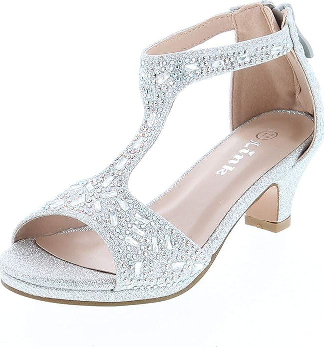 Amazon.com | Link Excited-95K Girl's Glitter Rhinestone T-Strap Back Zipper Wrapped Heel Sandals 
