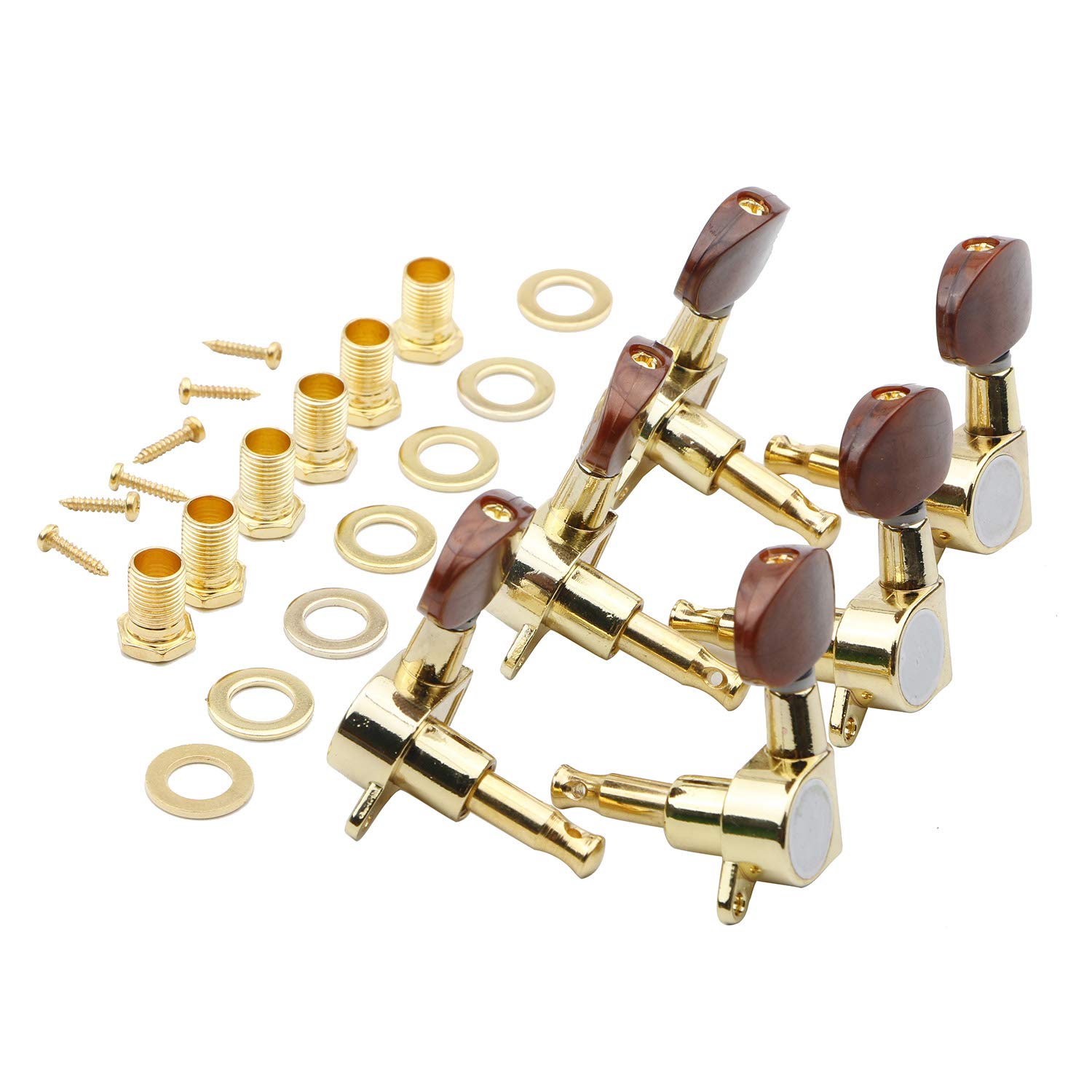 Pxyelec 3R3L Golden Guitar Tuning Pegs String Tuners Keys Machine Heads Knobs Locking Tuners for Acoustic, Electric Guitar, Set of 6