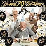 Yontree 70th Birthday Decorations Kit 14 Pieces Gold Black Banner Balloons view 9