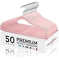HOUSE DAY Premium Velvet Hangers 50 Pack Pink, Non-Slip Flocked Felt Hangers, Sturdy Clothes Hanger Heavy Duty Coat Hanger, Durable Slim for Closet Space Saving