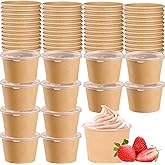 CEZOOWYEX 100 Pack Paper Food Containers with Lids, 8 Oz Cardboard Ice Cream Portion Cups, Reusable To Go Hot Soup Bowls for 