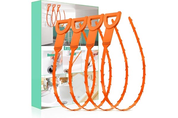 Drain Snake Hair Clog Remover 4 Pack – Drain Cleaner Tool for Sink, Shower, Bathtub, Tub (Orange)
