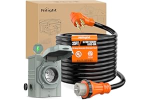 Nilight 50A 25FT Generator Extension Cord and Power Inlet Box 125/250V Heavy Duty 6/3+8/1 Gauge STW ETL Listed NEMA 14-50P/SS2-50R Twist Lock Connector for RV Outdoor Use
