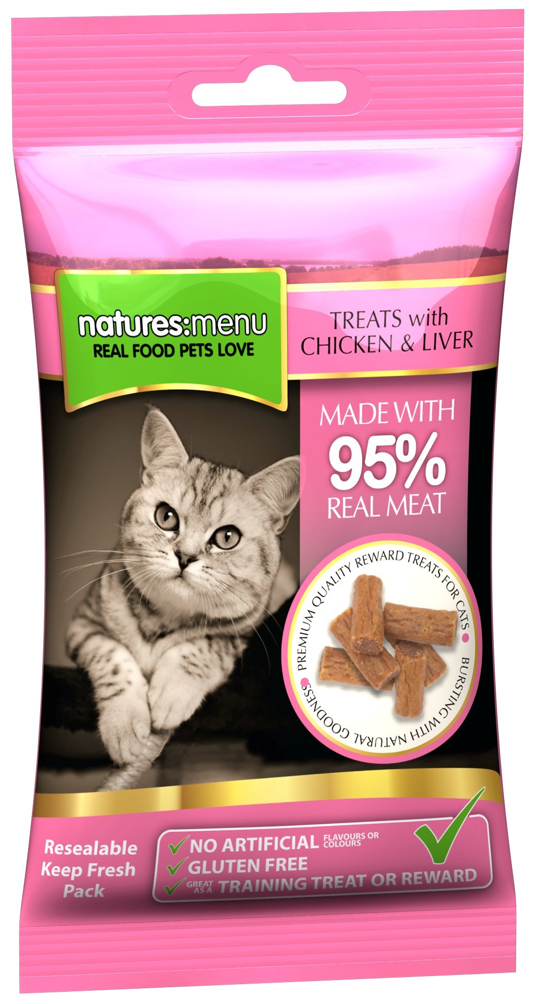 4 packs of Natures Menu Cat Treats - Real Chicken & Liver 60g