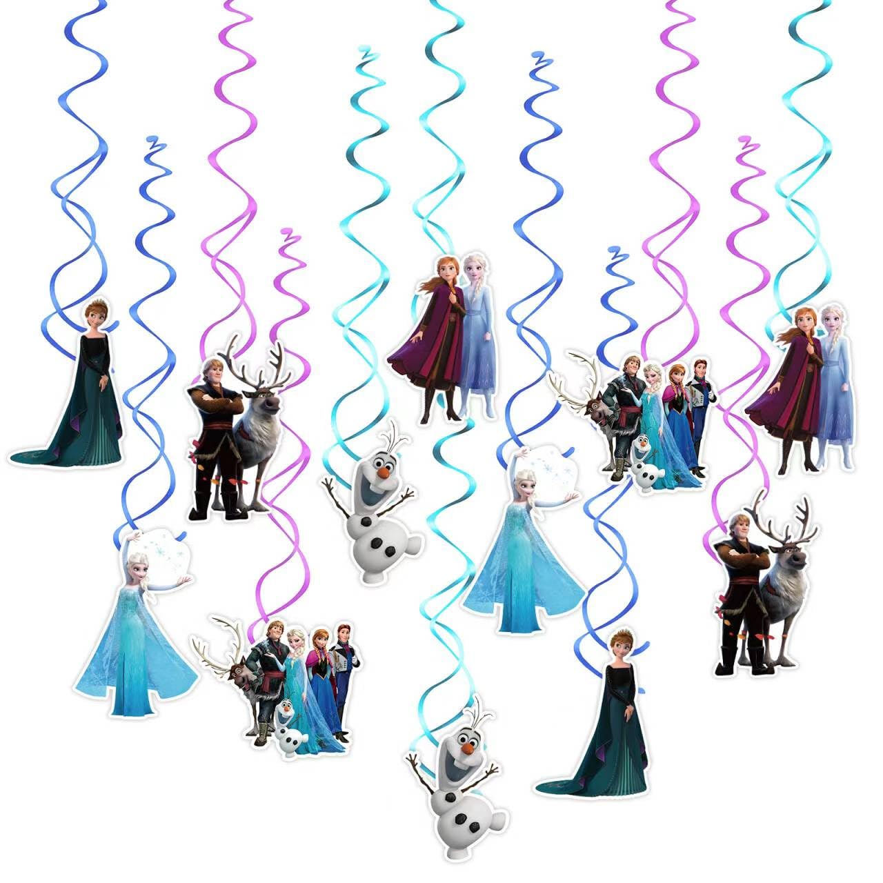Photo 1 of 12Pcs Cartoon Hanging Swirl Decorations, Hanging Swirls Ceiling Streamers, Wonderland Frozen Party Decorations, Birthday and Christmas Decoration