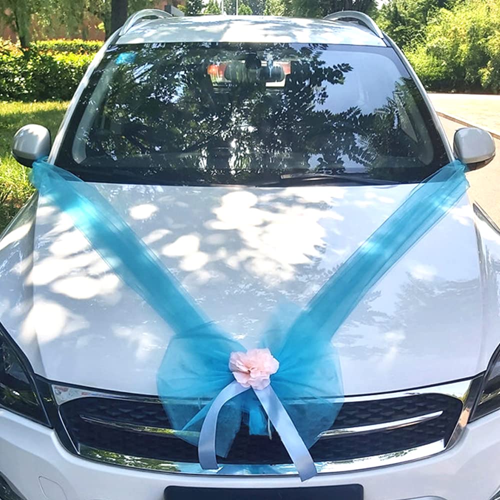 Organza Car Jewellery Bride Couple Wedding Car Bow Large Car Bow Tulle Bow Giant Bow Decorative Bow for Car Decoration Wedding New Houses Party Celebration Valentine's Day Bridal Car Decoration Blue B
