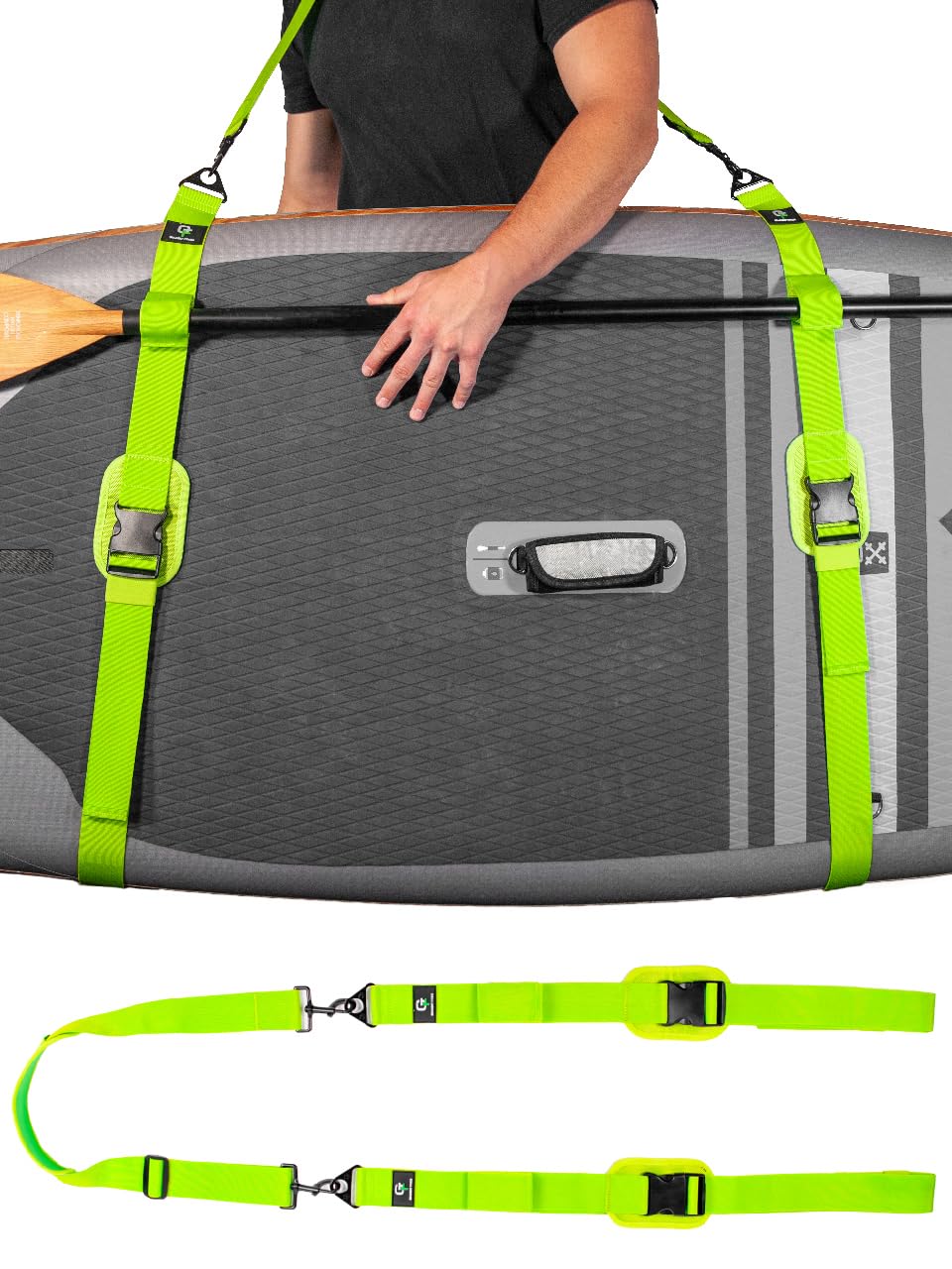 Photo 1 of Gradient Fitness SUP & Kayak Carry Strap – Hands-Free Paddle Board, Surfboard & Kayak Carrier with Padded Shoulder Sling – Adjustable Paddleboard Accessory for Men & Women (Green)
