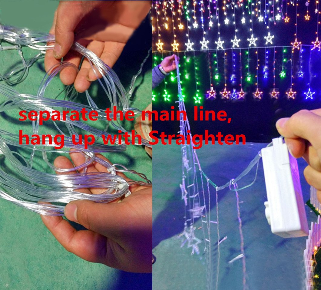 LED Sternenvorhang mit USB-Stecker 138 LED-Lichter Fernbedienung Schaltuhr 8 Modus Weihnachtlicher Lichtervorhang Lichterkette Stern Weihnachtsdekoration Dekolicht (mehrfarbig)