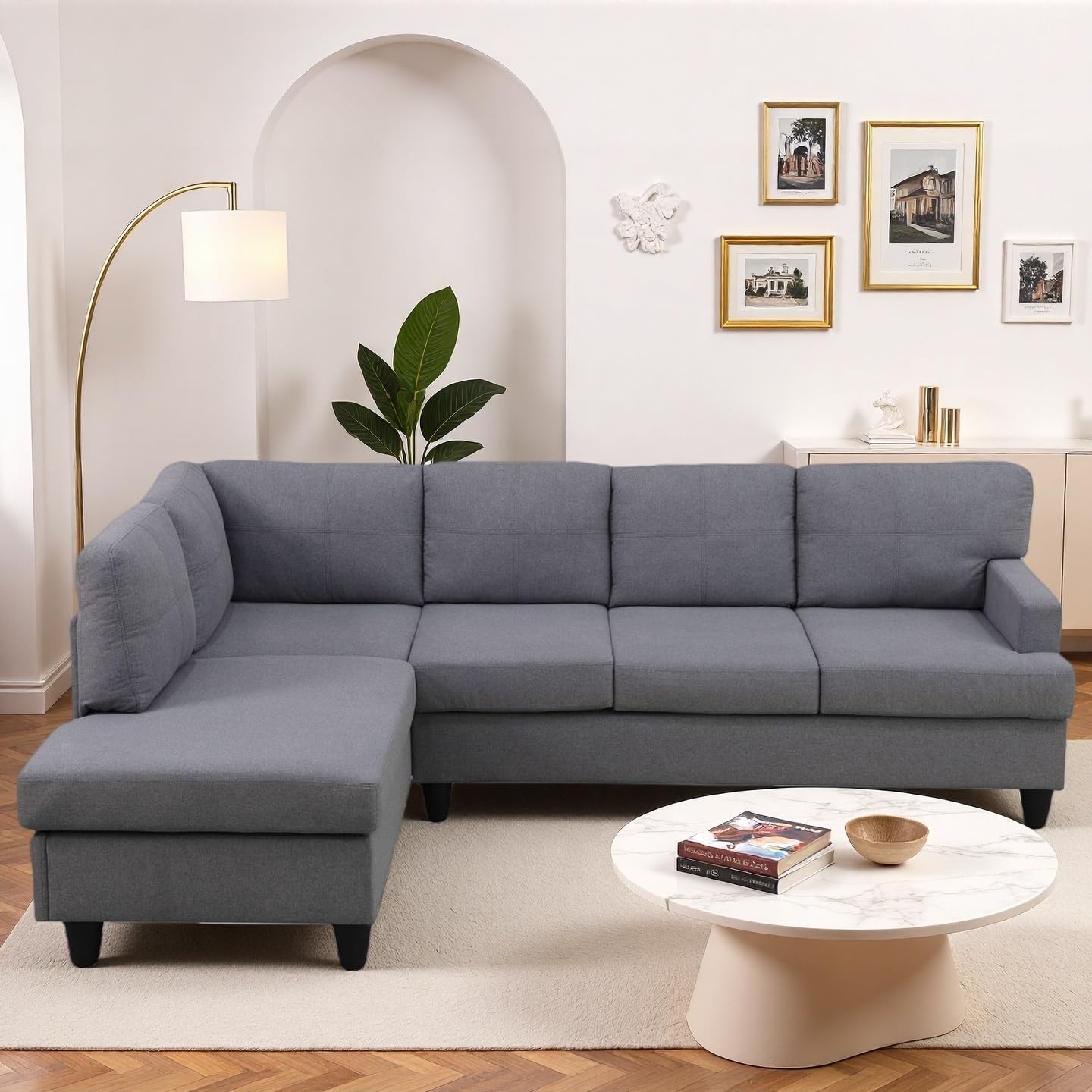 Photo 1 of **LEFT ARM CHAISE ONLY** Trygoal Modern L-Shaped Sectional Sofa with Chaise Lounge, 4-Seater Fabric Couch with High-Density Foam Cushions, for Living Room, Apartment, Studio, Easy Assembly, Gray
