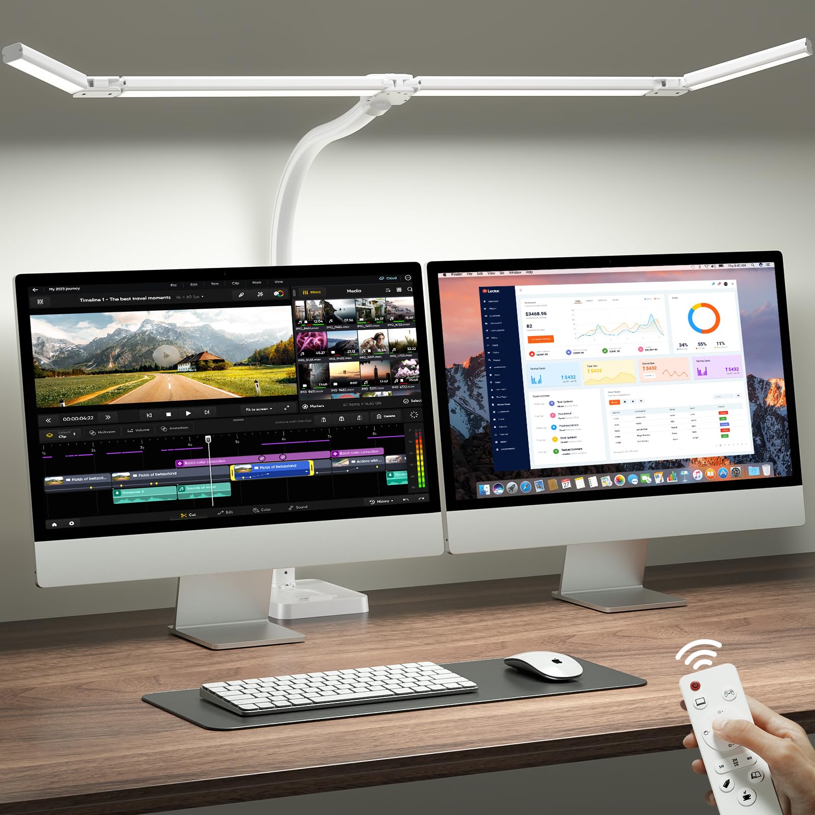 Photo 1 of ONEMIX 42" LED Desk Lamp for Home Office, Eye-Caring Desk Light with Adjustable 4-Segment Bar, 1800LM Bright, Remote, Architect Table Lamp with Base for Dual Monitors, Reading, Study, Workbench(White)